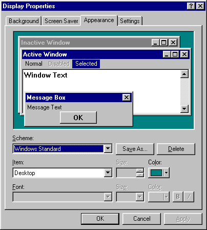 Windows 95's Appearance settings.